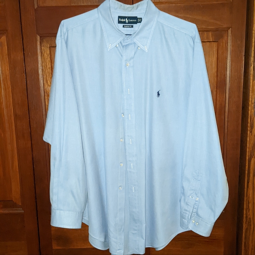 Polo Button Down Dress Shirt. Polo by Ralph Lauren. 18 34 35. Blue. Classic Fit.